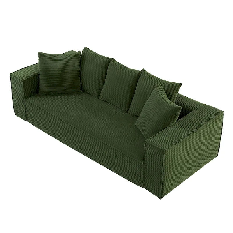 Canapé Modulable 3 Places en Velours Côtelé Orange / Vert / Blanc / Noir avec 5 Coussins Déco