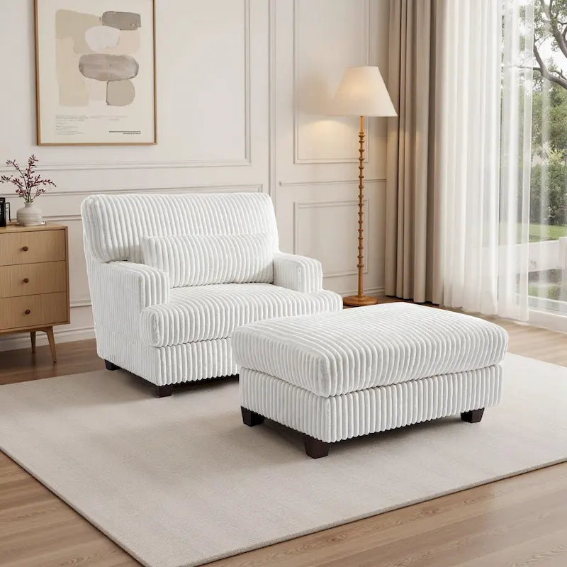 Fauteuil d'appoint avec Ottomane Velours Chameau Foncé / Gris Foncé / Beige / Gris Flanelle – 1 place