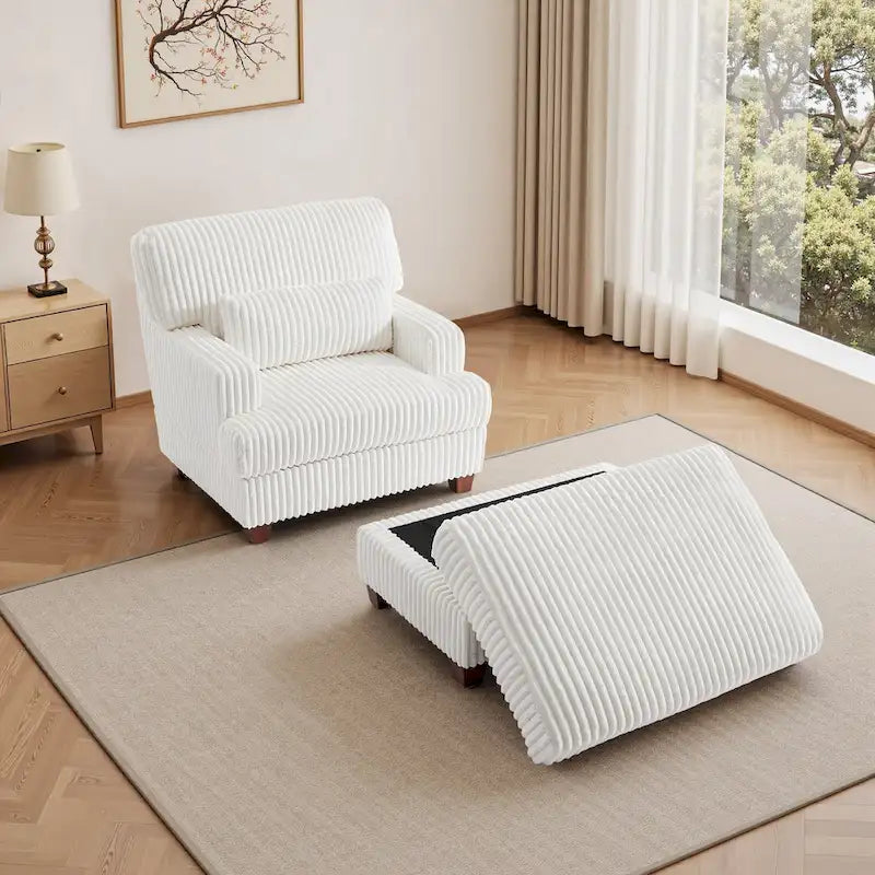 Fauteuil d'appoint avec Ottomane Velours Chameau Foncé / Gris Foncé / Beige / Gris Flanelle – 1 place