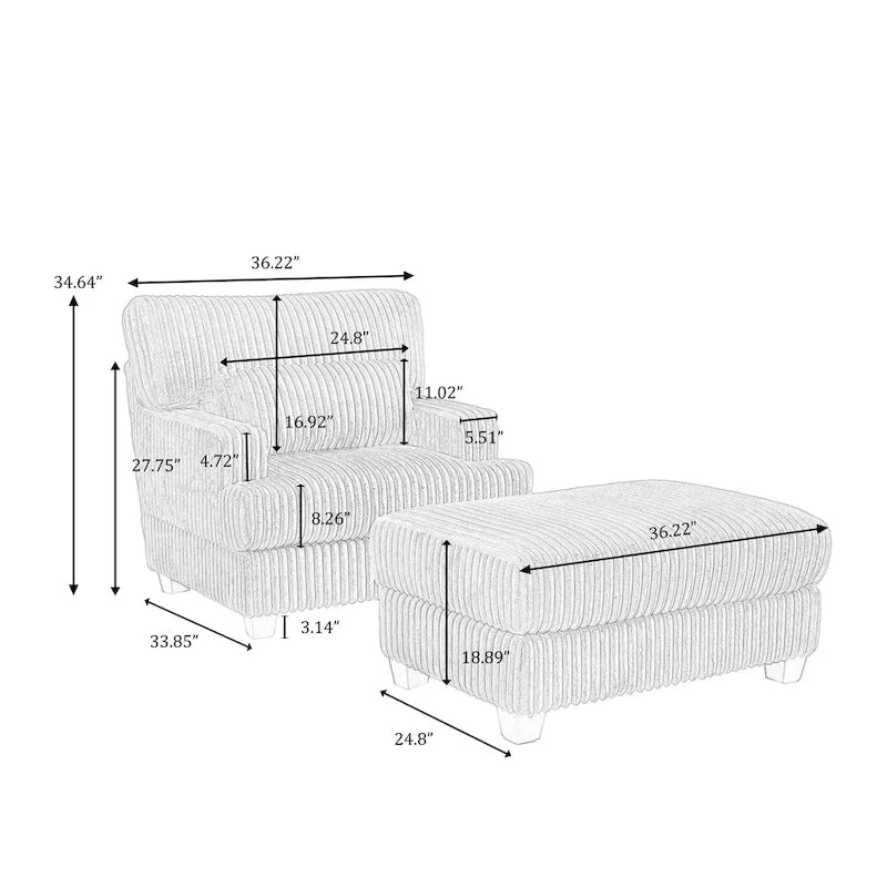 Fauteuil d'appoint avec Ottomane Velours Chameau Foncé / Gris Foncé / Beige / Gris Flanelle – 1 place