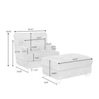Fauteuil d'appoint avec Ottomane Velours Chameau Foncé / Gris Foncé / Beige / Gris Flanelle – 1 place