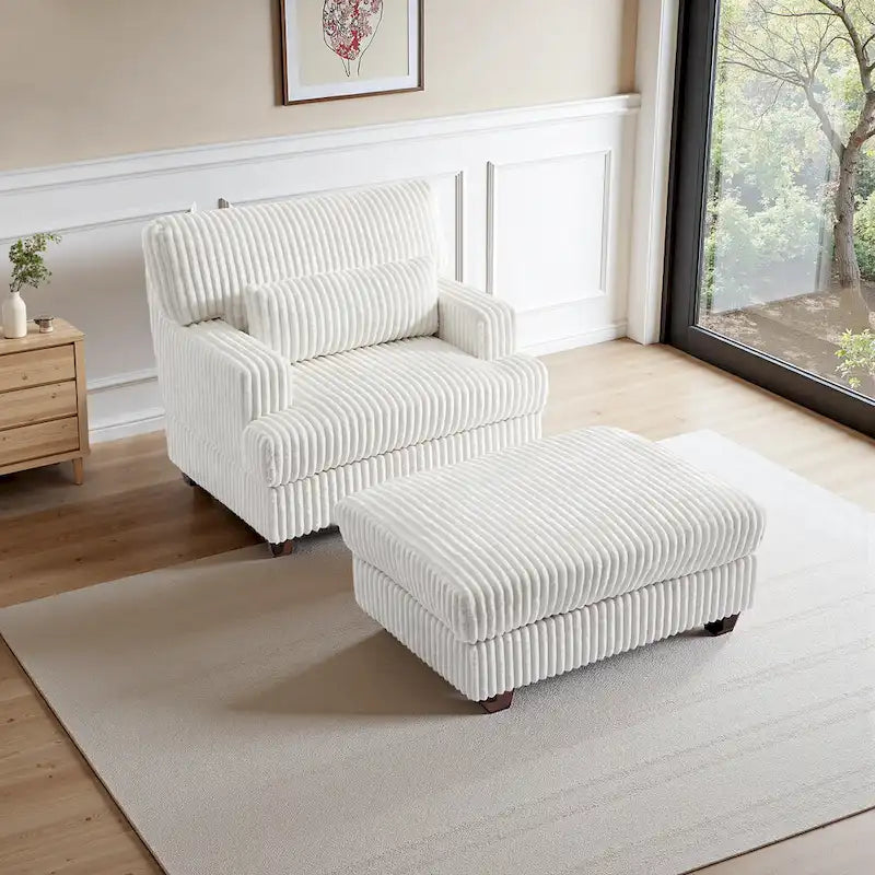 Fauteuil d'appoint avec Ottomane Velours Chameau Foncé / Gris Foncé / Beige / Gris Flanelle – 1 place