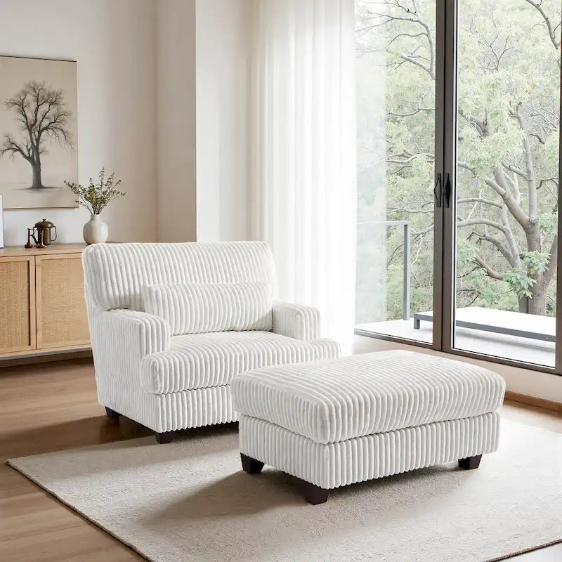 Fauteuil d'appoint avec Ottomane Velours Chameau Foncé / Gris Foncé / Beige / Gris Flanelle – 1 place