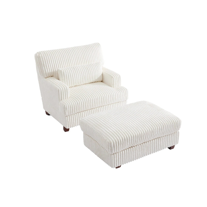 Fauteuil d'appoint avec Ottomane Velours Chameau Foncé / Gris Foncé / Beige / Gris Flanelle – 1 place