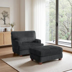 Fauteuil d'appoint avec Ottomane Velours Chameau Foncé / Gris Foncé / Beige / Gris Flanelle – 1 place