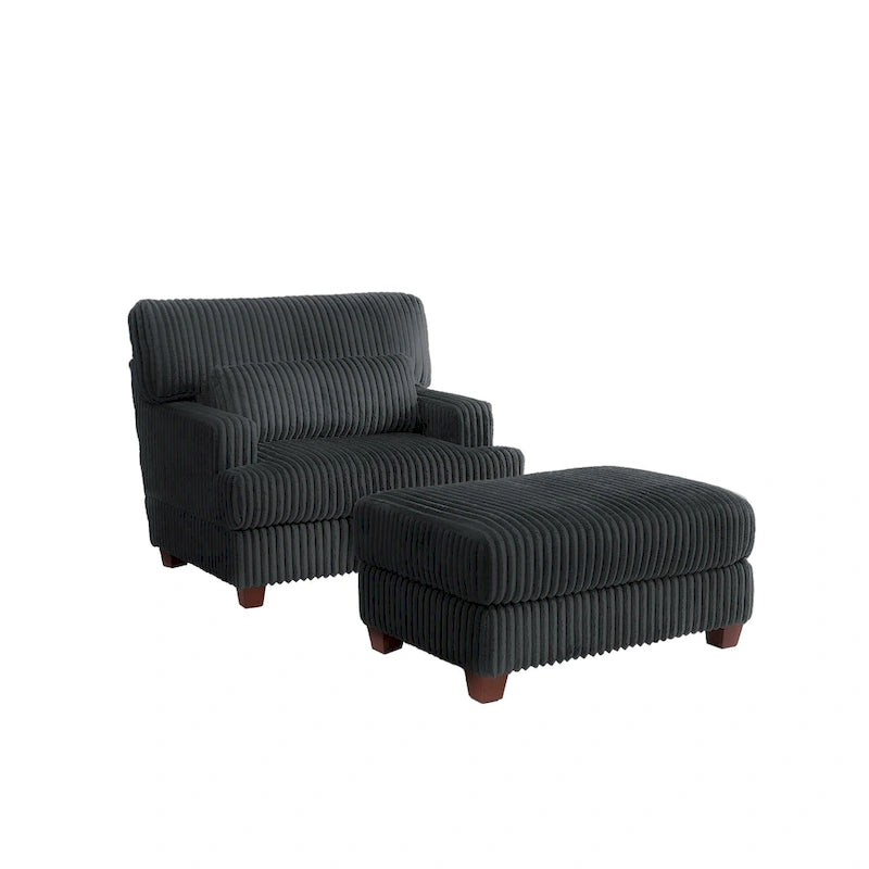 Fauteuil d'appoint avec Ottomane Velours Chameau Foncé / Gris Foncé / Beige / Gris Flanelle – 1 place