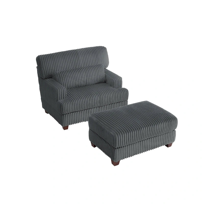 Fauteuil d'appoint avec Ottomane Velours Chameau Foncé / Gris Foncé / Beige / Gris Flanelle – 1 place