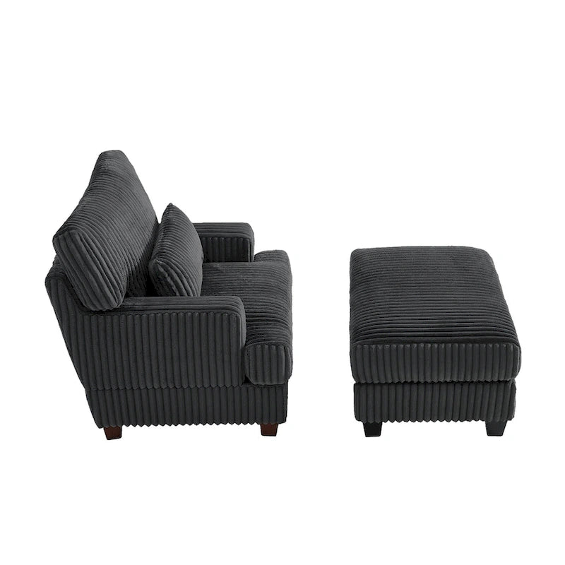Fauteuil d'appoint avec Ottomane Velours Chameau Foncé / Gris Foncé / Beige / Gris Flanelle – 1 place
