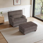 Fauteuil d'appoint avec Ottomane Velours Chameau Foncé / Gris Foncé / Beige / Gris Flanelle – 1 place