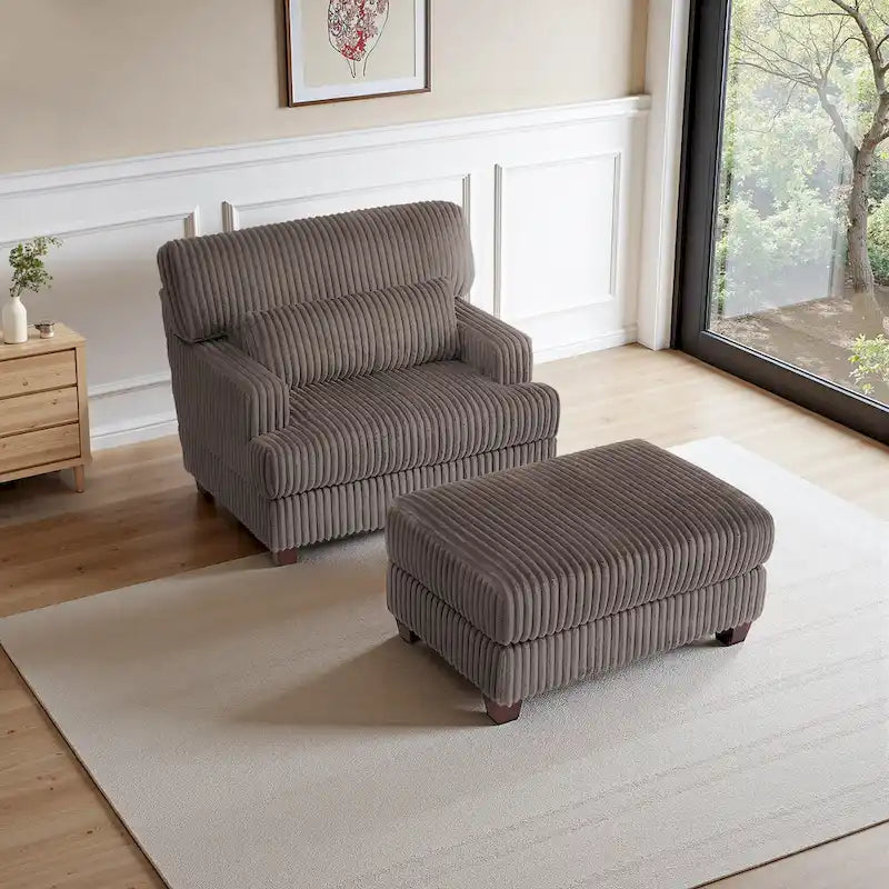 Fauteuil d'appoint avec Ottomane Velours Chameau Foncé / Gris Foncé / Beige / Gris Flanelle – 1 place