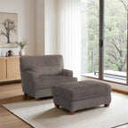 Fauteuil d'appoint avec Ottomane Velours Chameau Foncé / Gris Foncé / Beige / Gris Flanelle – 1 place