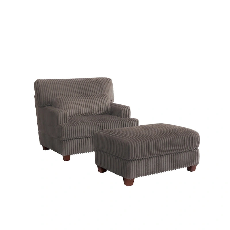 Fauteuil d'appoint avec Ottomane Velours Chameau Foncé / Gris Foncé / Beige / Gris Flanelle – 1 place