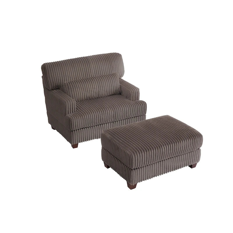 Fauteuil d'appoint avec Ottomane Velours Chameau Foncé / Gris Foncé / Beige / Gris Flanelle – 1 place