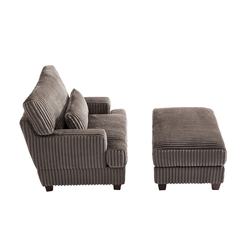 Fauteuil d'appoint avec Ottomane Velours Chameau Foncé / Gris Foncé / Beige / Gris Flanelle – 1 place