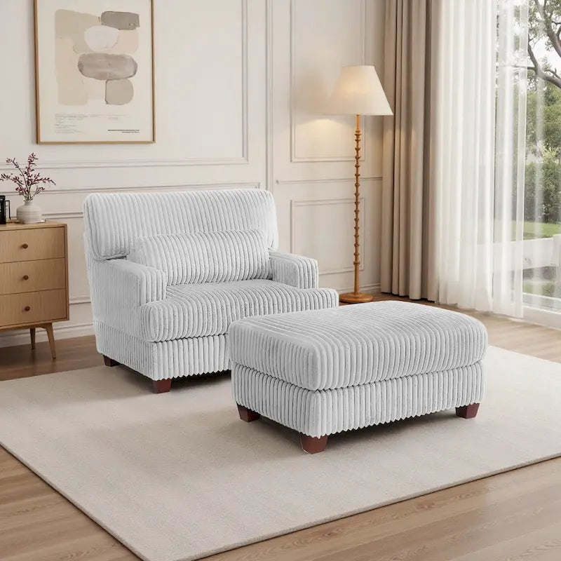 Fauteuil d'appoint avec Ottomane Velours Chameau Foncé / Gris Foncé / Beige / Gris Flanelle – 1 place
