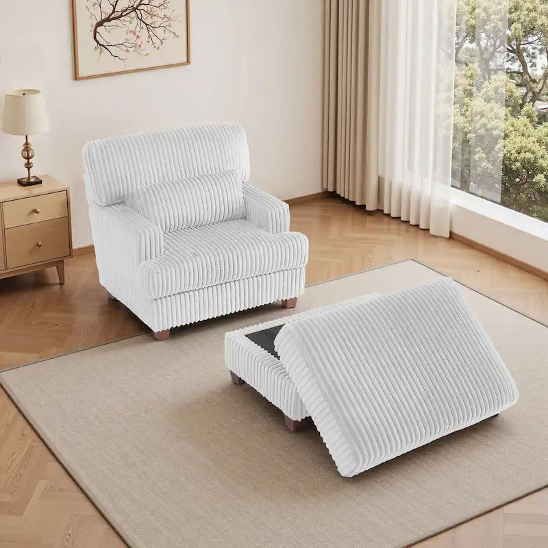Fauteuil d'appoint avec Ottomane Velours Chameau Foncé / Gris Foncé / Beige / Gris Flanelle – 1 place