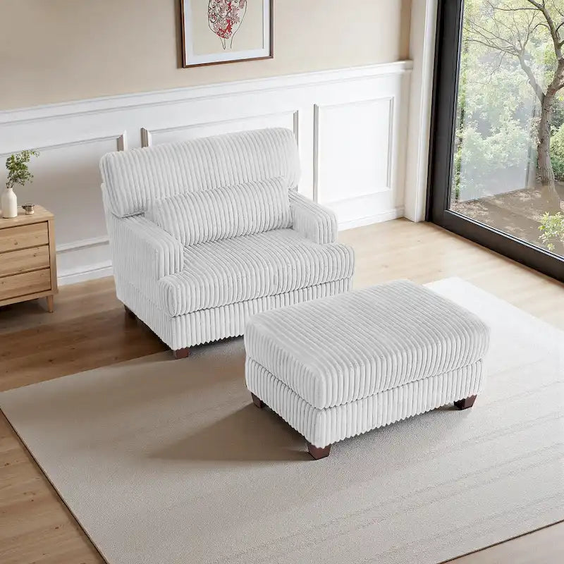 Fauteuil d'appoint avec Ottomane Velours Chameau Foncé / Gris Foncé / Beige / Gris Flanelle – 1 place