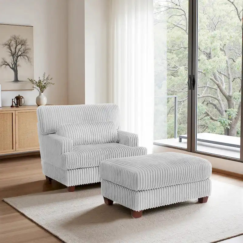 Fauteuil d'appoint avec Ottomane Velours Chameau Foncé / Gris Foncé / Beige / Gris Flanelle – 1 place