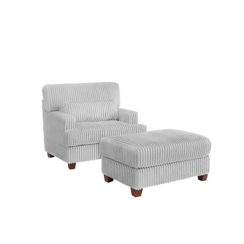 Fauteuil d'appoint avec Ottomane Velours Chameau Foncé / Gris Foncé / Beige / Gris Flanelle – 1 place