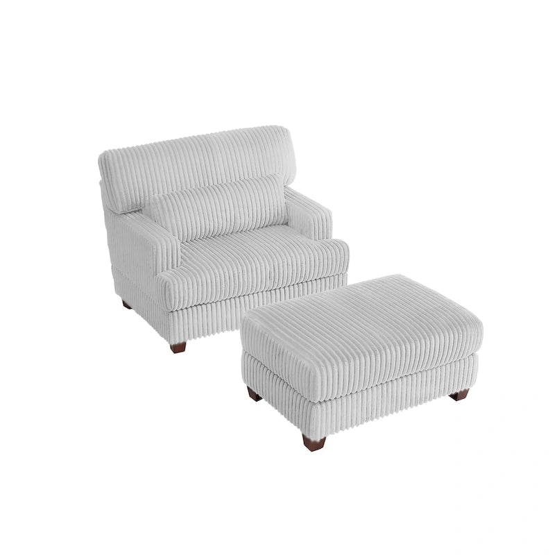 Fauteuil d'appoint avec Ottomane Velours Chameau Foncé / Gris Foncé / Beige / Gris Flanelle – 1 place