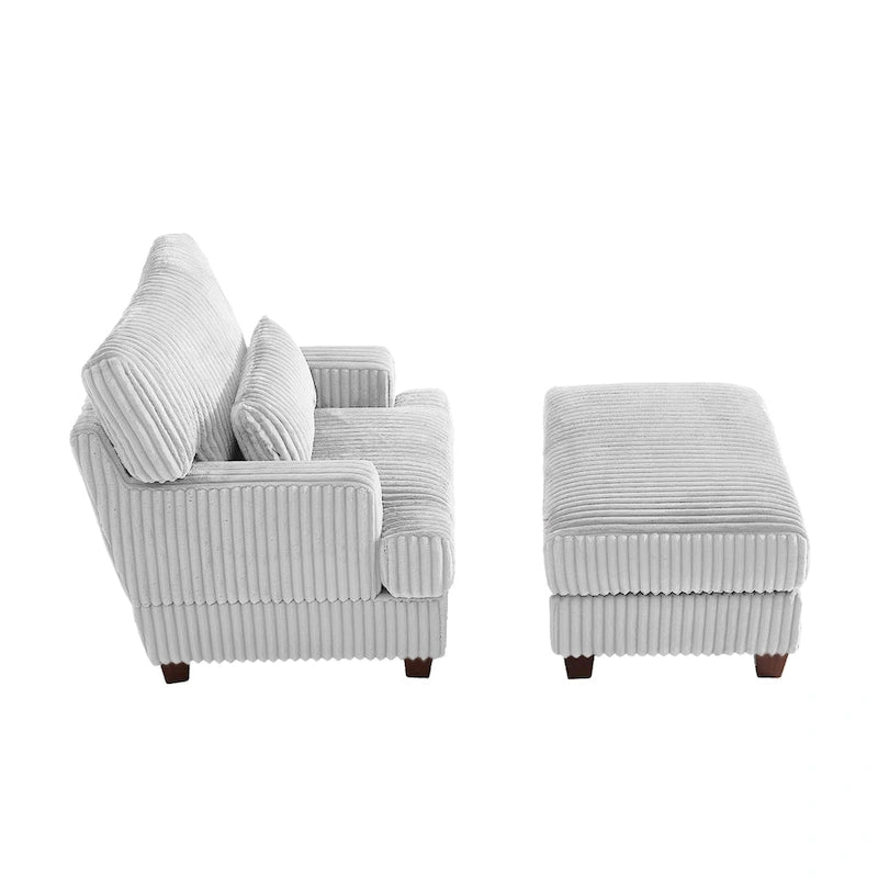 Fauteuil d'appoint avec Ottomane Velours Chameau Foncé / Gris Foncé / Beige / Gris Flanelle – 1 place
