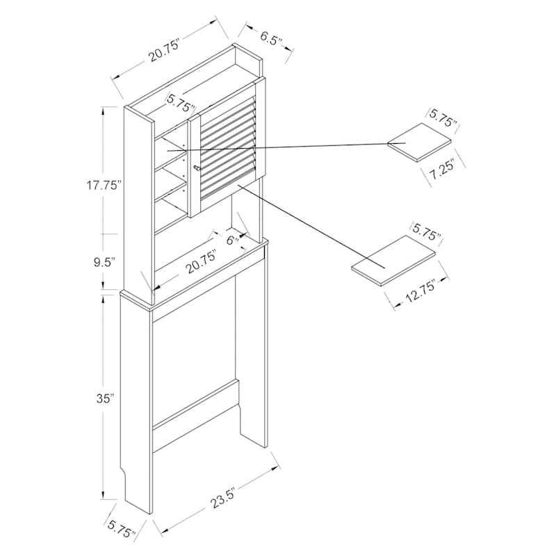 Étagère de rangement gain de place 7 niveaux au-dessus des toilettes, assemblage par 1 personne