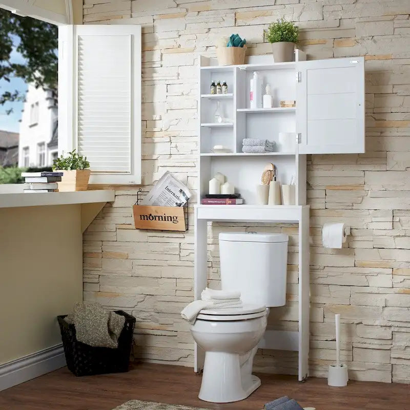 Étagère de rangement gain de place 7 niveaux au-dessus des toilettes, assemblage par 1 personne