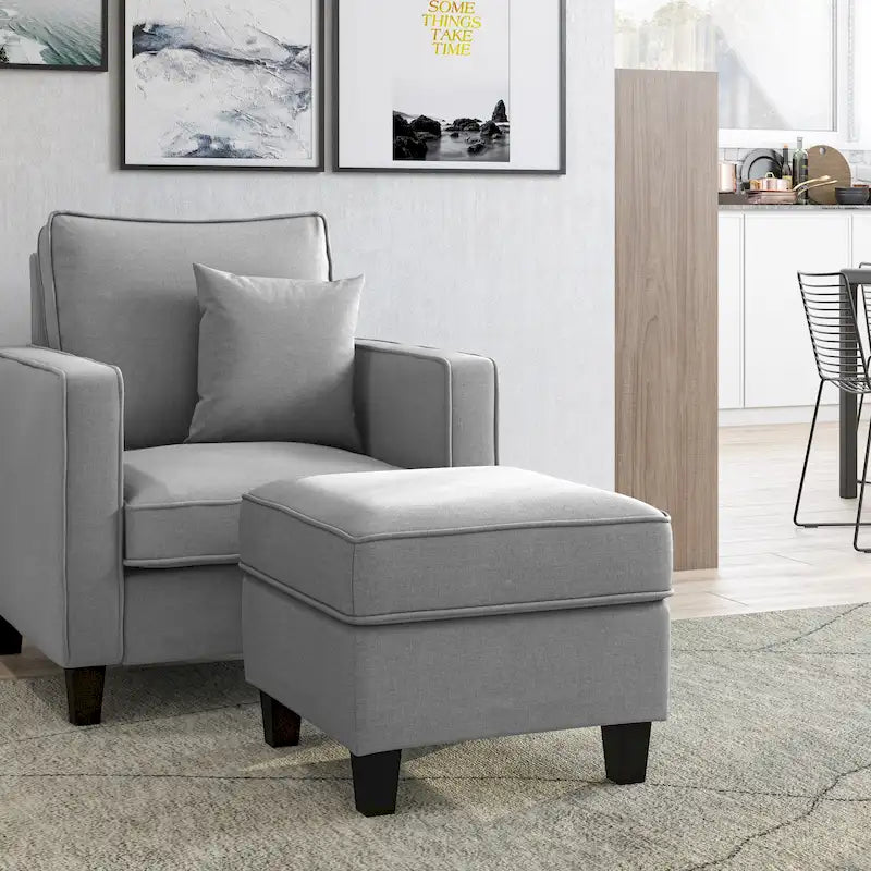 Fauteuil accentué gris clair / taupe / gris foncé / bleu avec pouf, ensemble de 2 pièces, 1 place
