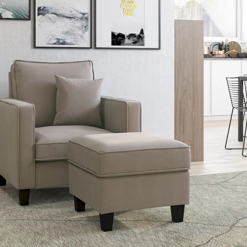 Fauteuil accentué gris clair / taupe / gris foncé / bleu avec pouf, ensemble de 2 pièces, 1 place