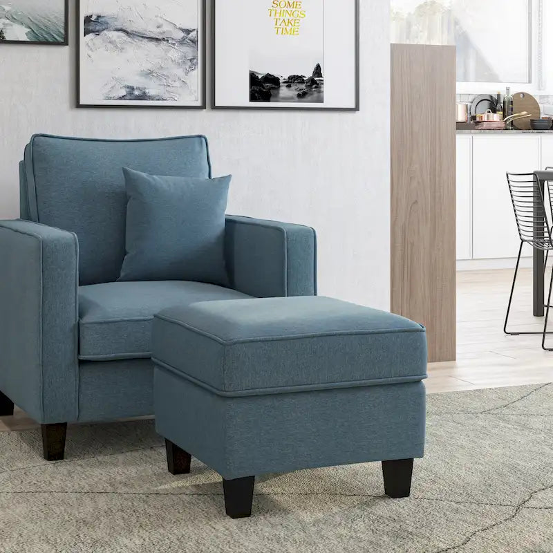Fauteuil accentué gris clair / taupe / gris foncé / bleu avec pouf, ensemble de 2 pièces, 1 place