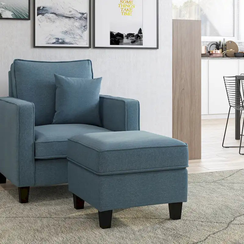 Fauteuil accentué gris clair / taupe / gris foncé / bleu avec pouf, ensemble de 2 pièces, 1 place