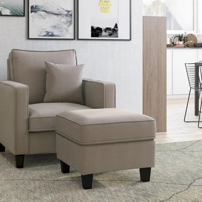 Fauteuil accentué gris clair / taupe / gris foncé / bleu avec pouf, ensemble de 2 pièces, 1 place