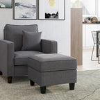Fauteuil accentué gris clair / taupe / gris foncé / bleu avec pouf, ensemble de 2 pièces, 1 place