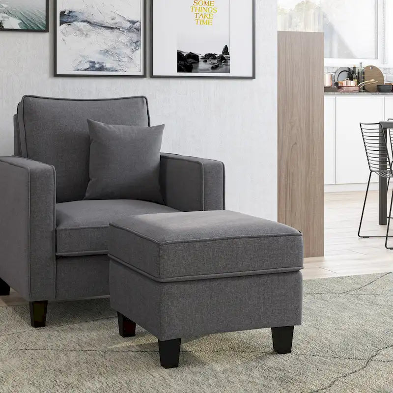 Fauteuil accentué gris clair / taupe / gris foncé / bleu avec pouf, ensemble de 2 pièces, 1 place