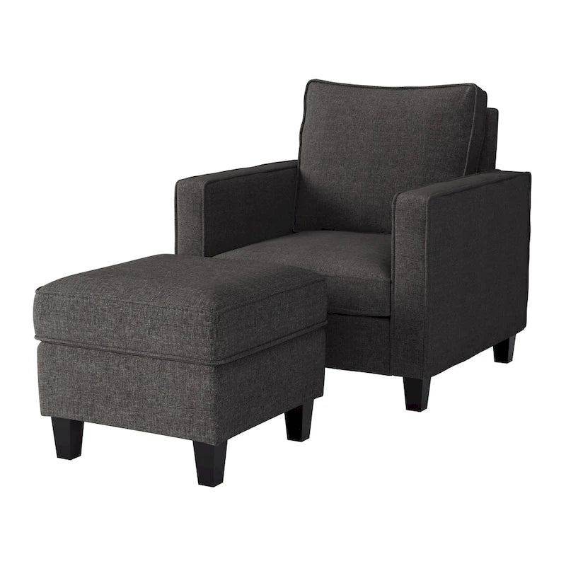 Fauteuil accentué gris clair / taupe / gris foncé / bleu avec pouf, ensemble de 2 pièces, 1 place