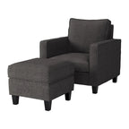 Fauteuil accentué gris clair / taupe / gris foncé / bleu avec pouf, ensemble de 2 pièces, 1 place