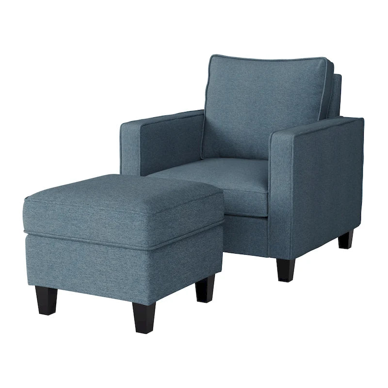 Fauteuil accentué gris clair / taupe / gris foncé / bleu avec pouf, ensemble de 2 pièces, 1 place