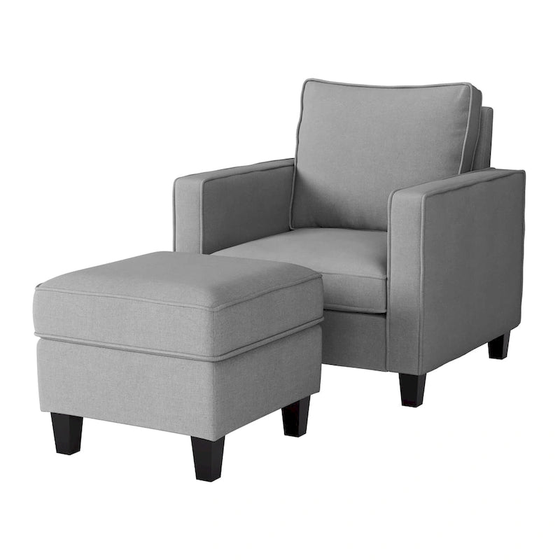Fauteuil accentué gris clair / taupe / gris foncé / bleu avec pouf, ensemble de 2 pièces, 1 place