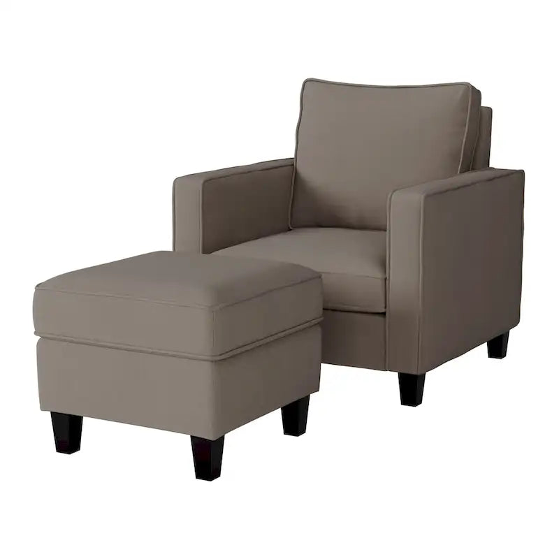 Fauteuil accentué gris clair / taupe / gris foncé / bleu avec pouf, ensemble de 2 pièces, 1 place