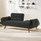 Canapé-lit futon convertible 2 places, gris clair / beige / gris foncé / jaune, dossier capitonné fendu