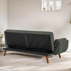 Canapé-lit futon convertible 2 places, gris clair / beige / gris foncé / jaune, dossier capitonné fendu