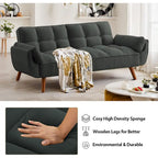 Canapé-lit futon convertible 2 places, gris clair / beige / gris foncé / jaune, dossier capitonné fendu