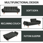 Canapé-lit futon convertible 2 places, gris clair / beige / gris foncé / jaune, dossier capitonné fendu