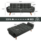 Canapé-lit futon convertible 2 places, gris clair / beige / gris foncé / jaune, dossier capitonné fendu