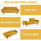 Canapé-lit futon convertible 2 places, gris clair / beige / gris foncé / jaune, dossier capitonné fendu