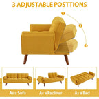 Canapé-lit futon convertible 2 places, gris clair / beige / gris foncé / jaune, dossier capitonné fendu