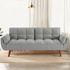 Canapé-lit futon convertible 2 places, gris clair / beige / gris foncé / jaune, dossier capitonné fendu