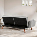 Canapé-lit futon convertible 2 places, gris clair / beige / gris foncé / jaune, dossier capitonné fendu