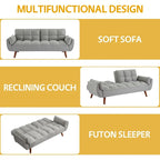 Canapé-lit futon convertible 2 places, gris clair / beige / gris foncé / jaune, dossier capitonné fendu