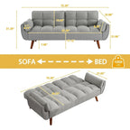 Canapé-lit futon convertible 2 places, gris clair / beige / gris foncé / jaune, dossier capitonné fendu